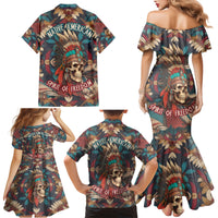 Native American Skull Family Matching Mermaid Dress and Hawaiian Shirt Native Merican Spirit Of Freedom - Wonder Print Shop