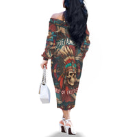 Native American Skull Family Matching Off Shoulder Long Sleeve Dress and Hawaiian Shirt Native Merican Spirit Of Freedom - Wonder Print Shop