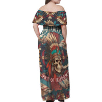 Native American Skull Family Matching Off Shoulder Maxi Dress and Hawaiian Shirt Native Merican Spirit Of Freedom - Wonder Print Shop