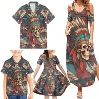 Native American Skull Family Matching Summer Maxi Dress and Hawaiian Shirt Native Merican Spirit Of Freedom - Wonder Print Shop