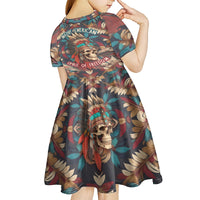Native American Skull Kid Short Sleeve Dress Native Merican Spirit Of Freedom - Wonder Print Shop