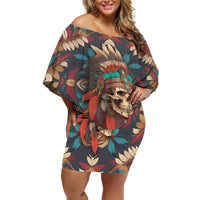Native American Skull Off Shoulder Short Dress Native Merican Spirit Of Freedom - Wonder Print Shop