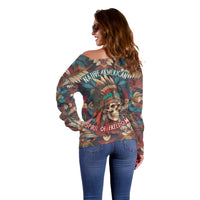 Native American Skull Off Shoulder Sweater Native Merican Spirit Of Freedom - Wonder Print Shop
