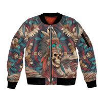 Native American Skull Sleeve Zip Bomber Jacket Native Merican Spirit Of Freedom - Wonder Print Shop
