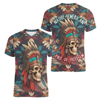 Native American Skull Women V Neck T Shirt Native Merican Spirit Of Freedom - Wonder Print Shop
