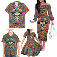 Mexico Skull Family Matching Off Shoulder Long Sleeve Dress and Hawaiian Shirt Let's Move To Mexico - Wonder Print Shop