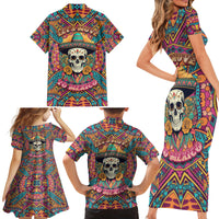 Mexico Skull Family Matching Short Sleeve Bodycon Dress and Hawaiian Shirt Let's Move To Mexico - Wonder Print Shop