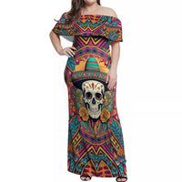 Mexico Skull Off Shoulder Maxi Dress Let's Move To Mexico - Wonder Print Shop