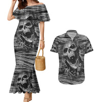 Black and White Metallica Skull Couples Matching Mermaid Dress and Hawaiian Shirt - Wonder Print Shop