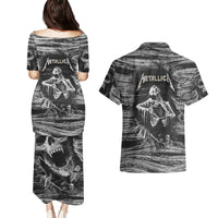 Black and White Metallica Skull Couples Matching Puletasi Dress and Hawaiian Shirt - Wonder Print Shop