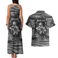 Black and White Metallica Skull Couples Matching Tank Maxi Dress and Hawaiian Shirt - Wonder Print Shop