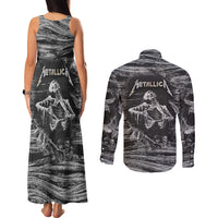 Black and White Metallica Skull Couples Matching Tank Maxi Dress and Long Sleeve Button Shirts - Wonder Print Shop