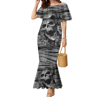 Black and White Metallica Skull Family Matching Mermaid Dress and Hawaiian Shirt - Wonder Print Shop