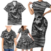 Black and White Metallica Skull Family Matching Short Sleeve Bodycon Dress and Hawaiian Shirt - Wonder Print Shop