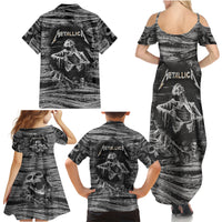 Black and White Metallica Skull Family Matching Summer Maxi Dress and Hawaiian Shirt - Wonder Print Shop