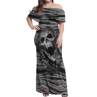 Black and White Metallica Skull Off Shoulder Maxi Dress - Wonder Print Shop