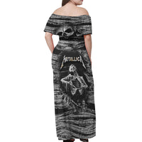 Black and White Metallica Skull Off Shoulder Maxi Dress - Wonder Print Shop