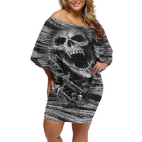 Black and White Metallica Skull Off Shoulder Short Dress - Wonder Print Shop