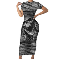 Black and White Metallica Skull Short Sleeve Bodycon Dress - Wonder Print Shop