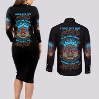 Which Lucky One Are You Skull Tiki Couples Matching Long Sleeve Bodycon Dress and Long Sleeve Button Shirt - Wonder Print Shop