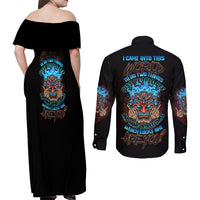 Which Lucky One Are You Skull Tiki Couples Matching Off Shoulder Maxi Dress and Long Sleeve Button Shirt - Wonder Print Shop