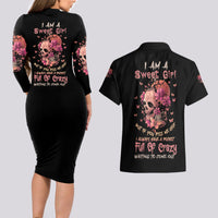 I Am A Sweet Girl Flower Skull Couples Matching Long Sleeve Bodycon Dress and Hawaiian Shirt - Wonder Print Shop