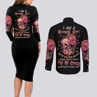 I Am A Sweet Girl Flower Skull Couples Matching Long Sleeve Bodycon Dress and Long Sleeve Button Shirt - Wonder Print Shop