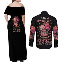 I Am A Sweet Girl Flower Skull Couples Matching Off Shoulder Maxi Dress and Long Sleeve Button Shirt - Wonder Print Shop