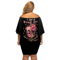 I Am A Sweet Girl Flower Skull Off Shoulder Short Dress - Wonder Print Shop