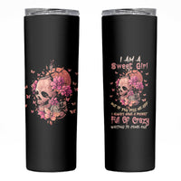 I Am A Sweet Girl Flower Skull Skinny Tumbler - Wonder Print Shop