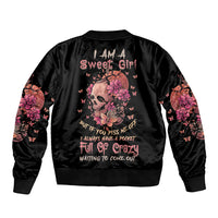 I Am A Sweet Girl Flower Skull Sleeve Zip Bomber Jacket - Wonder Print Shop