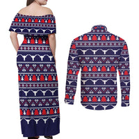 Merry Christmas Y'all Couples Matching Off Shoulder Maxi Dress and Long Sleeve Button Shirt Xmas Holiday Patterns - Wonder Print Shop