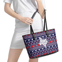 Merry Christmas Y'all Leather Tote Bag Xmas Holiday Patterns - Wonder Print Shop
