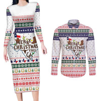 Merry Christmas Yall Texas Couples Matching Long Sleeve Bodycon Dress and Long Sleeve Button Shirt Xmas Holiday Patterns - Wonder Print Shop