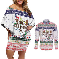 Merry Christmas Yall Texas Couples Matching Off Shoulder Short Dress and Long Sleeve Button Shirt Xmas Holiday Patterns - Wonder Print Shop