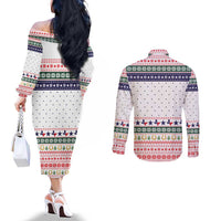 Merry Christmas Yall Texas Couples Matching Off The Shoulder Long Sleeve Dress and Long Sleeve Button Shirt Xmas Holiday Patterns - Wonder Print Shop