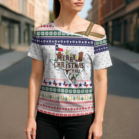 Merry Christmas Yall Texas Cross Shoulder Shirt Xmas Holiday Patterns - Wonder Print Shop