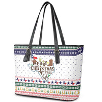 Merry Christmas Yall Texas Leather Tote Bag Xmas Holiday Patterns - Wonder Print Shop