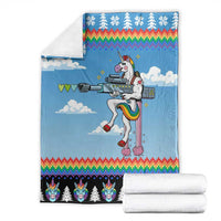 Unicorn Pew Pew Christmas Blanket Xmas Holiday Patterns - Wonder Print Shop