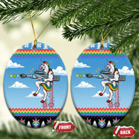 Unicorn Pew Pew Christmas Ceramic Ornament Xmas Holiday Patterns - Wonder Print Shop
