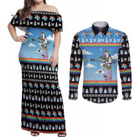 Unicorn Pew Pew Christmas Couples Matching Off Shoulder Maxi Dress and Long Sleeve Button Shirt Xmas Holiday Patterns - Wonder Print Shop