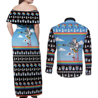 Unicorn Pew Pew Christmas Couples Matching Off Shoulder Maxi Dress and Long Sleeve Button Shirt Xmas Holiday Patterns - Wonder Print Shop