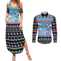 Unicorn Pew Pew Christmas Couples Matching Summer Maxi Dress and Long Sleeve Button Shirt Xmas Holiday Patterns - Wonder Print Shop