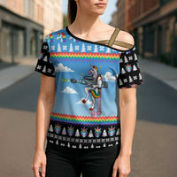 Unicorn Pew Pew Christmas Cross Shoulder Shirt Xmas Holiday Patterns - Wonder Print Shop