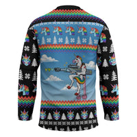 Unicorn Pew Pew Christmas Hockey Jersey Xmas Holiday Patterns - Wonder Print Shop
