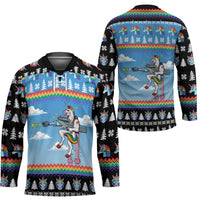 Unicorn Pew Pew Christmas Hockey Jersey Xmas Holiday Patterns - Wonder Print Shop