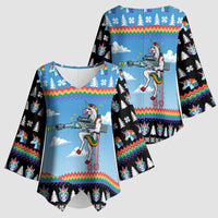 Unicorn Pew Pew Christmas Kimono Sleeve Blouse Xmas Holiday Patterns - Wonder Print Shop