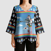 Unicorn Pew Pew Christmas Kimono Sleeve Blouse Xmas Holiday Patterns - Wonder Print Shop