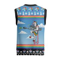 Unicorn Pew Pew Christmas Knitted V-Neck Vest Xmas Holiday Patterns - Wonder Print Shop