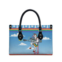 Unicorn Pew Pew Christmas Leather Bag Xmas Holiday Patterns - Wonder Print Shop